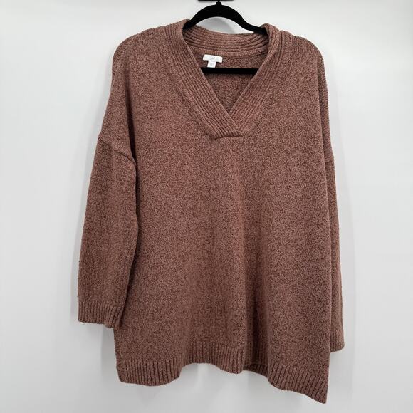 J. Jill Sweater Womens 2X Brown Heather V-Neck Tunic Oversized Pullover Knit - Picture 1 of 10